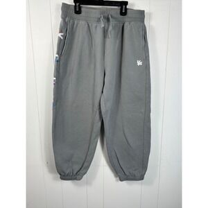 Young LA Sweatpants Gray Joggers Elastic Waist Floral Logo Women's XL‎